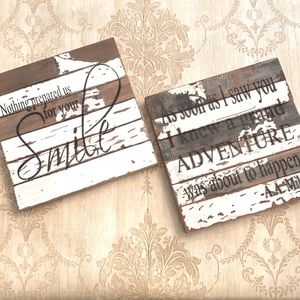 Set of 2 Wooden Whitewashed Adorable Quote Signs